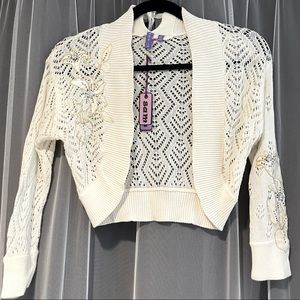 Knit cropped cardigan/bolero with embroidered design. New w/ Tag.